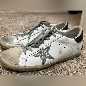 Golden Goose Women’s sneakers silver navy sparkly size 40.